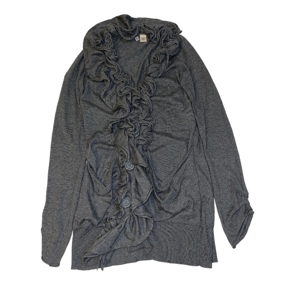 Anthropologie Moth Grey Ruffle Front Cardigan - Women’s Size Medium - Picture 2 of 8